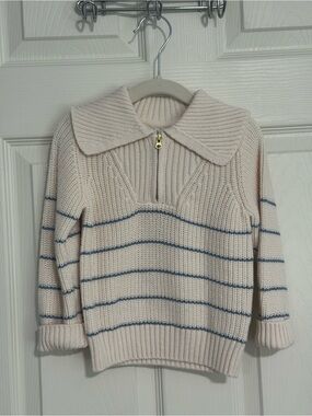 Janie and Jack Cream Knit Zip-Collar Sweater with Blue Stripes